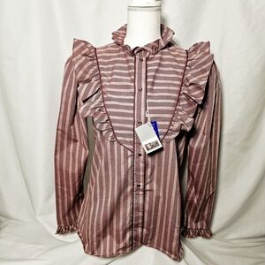 🛑 NWT Vintage 70's/80's Kenny Rogers Striped Maroon/Pink Ruffled Prairie Blouse